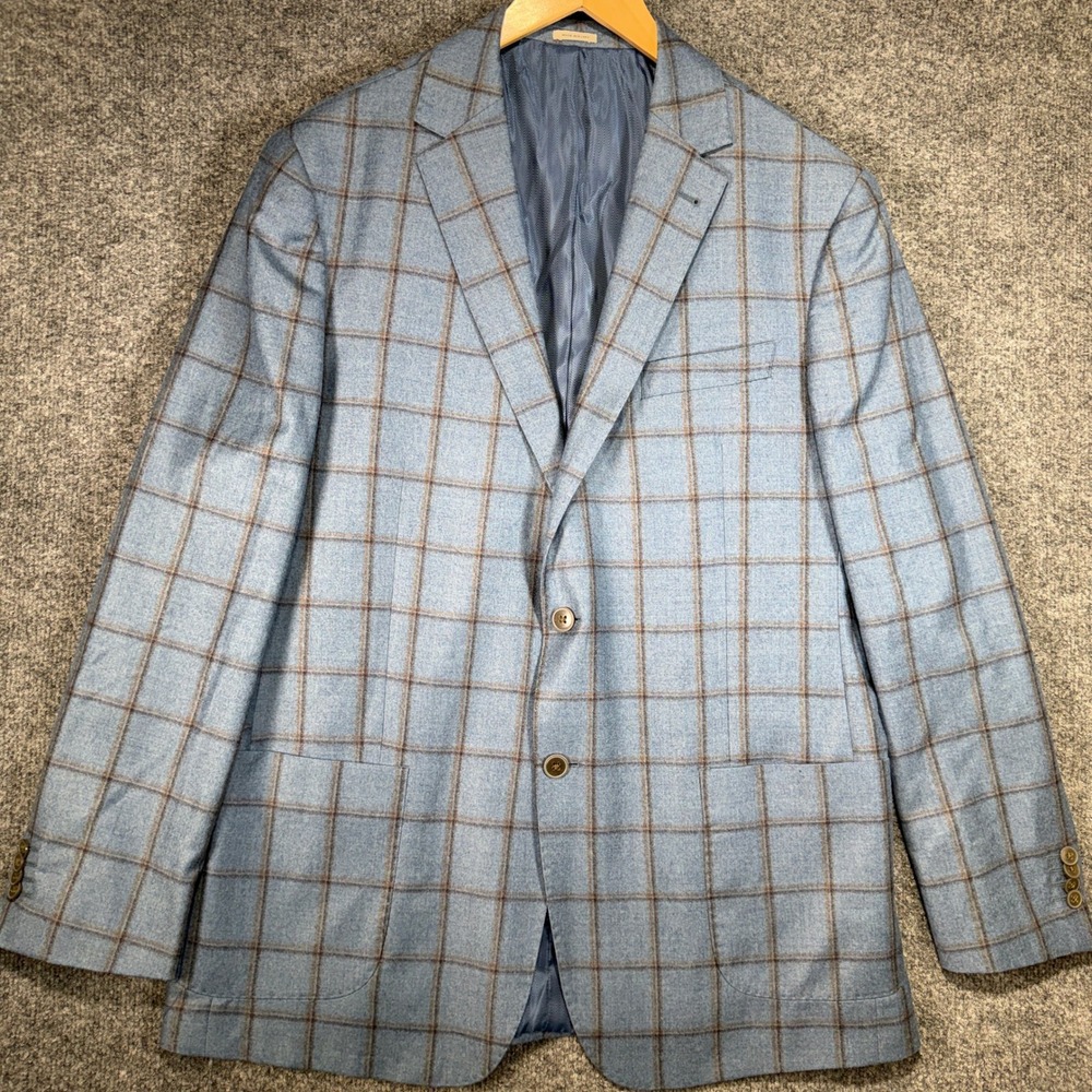 Joseph Abboud Heritage Windowpane Blazer Mens 44 Long Blue Reda Super 130s Wool - Picture 2 of 16